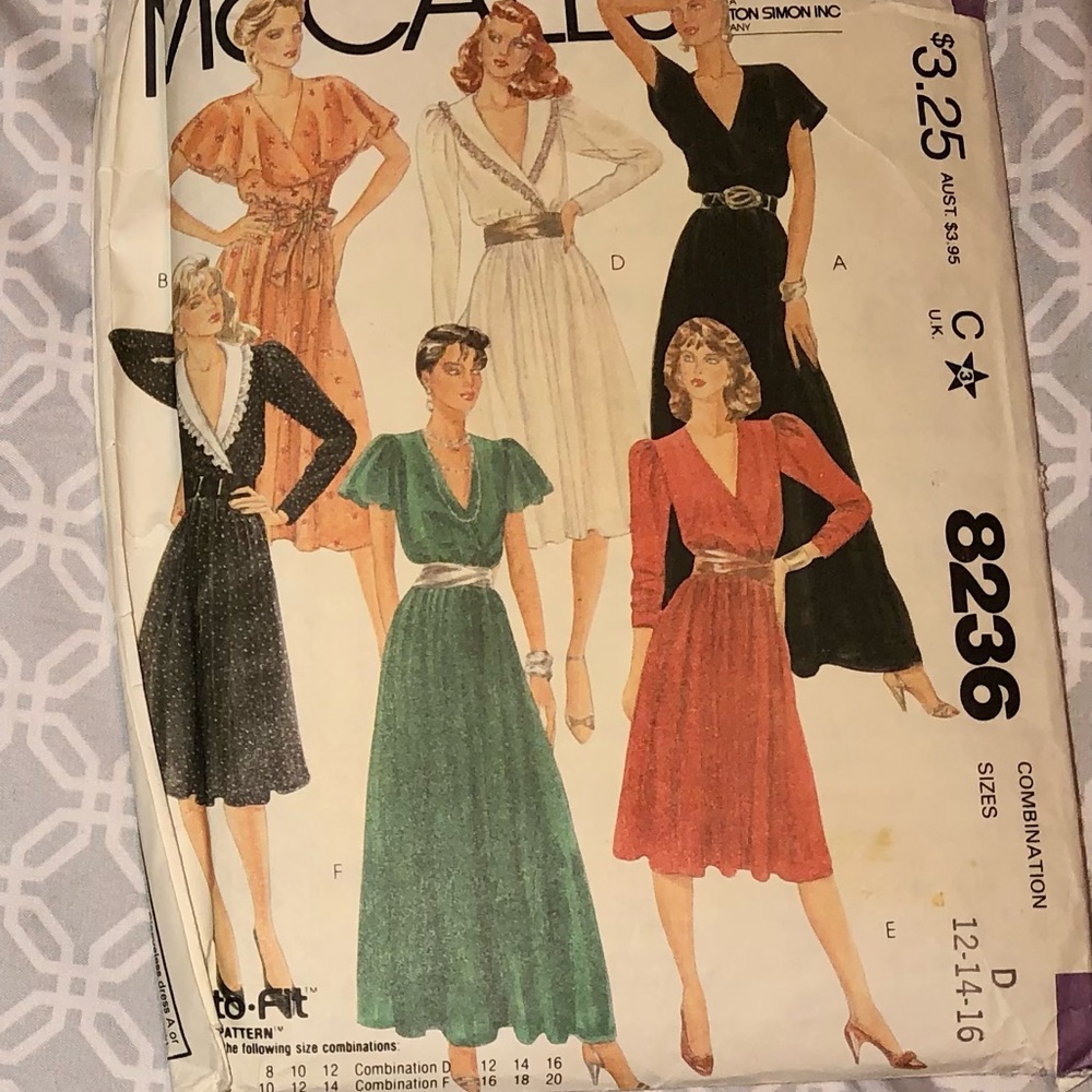 Vintage 80’s Dress McCalls Sewing Pattern No. 8236